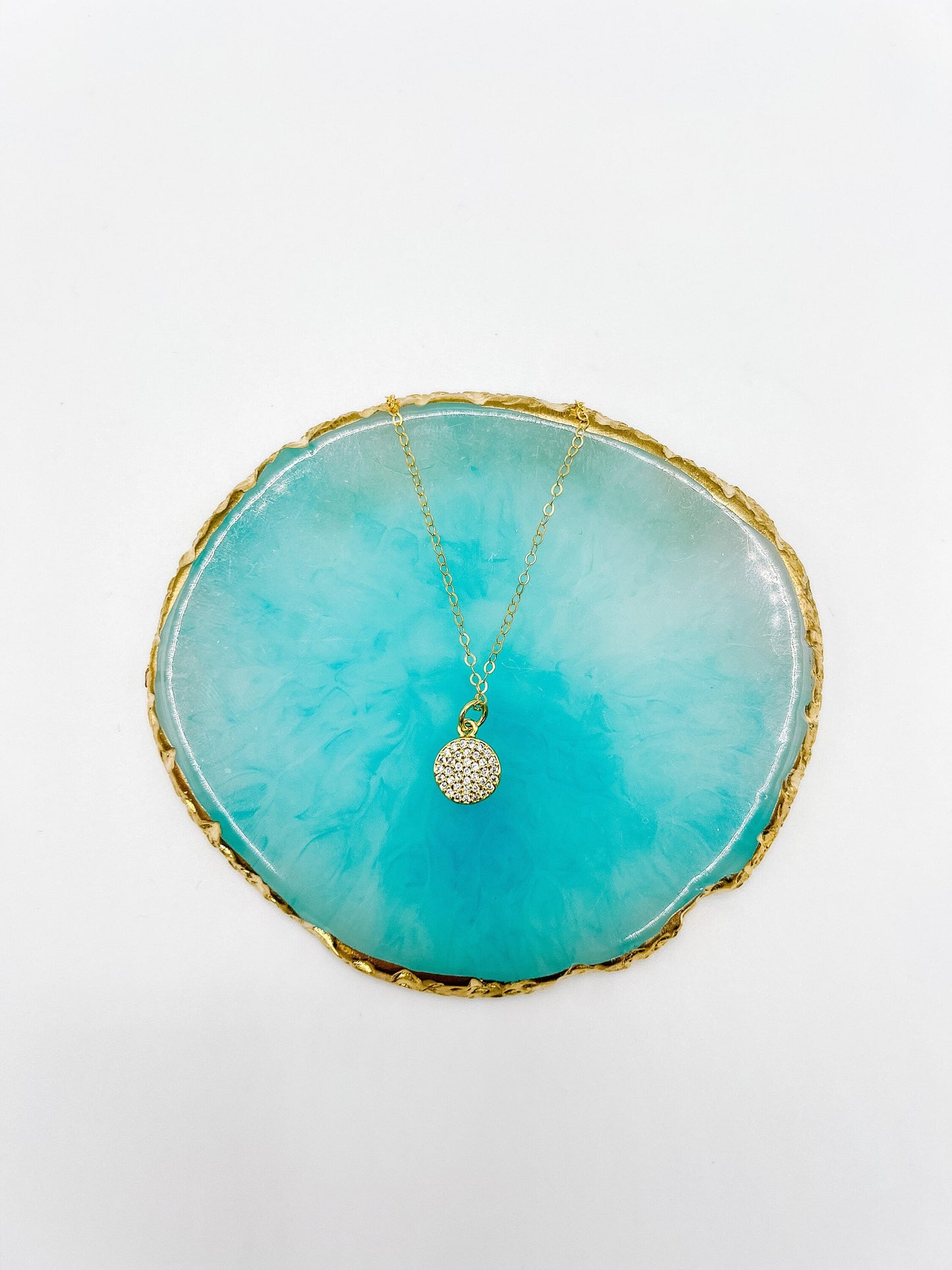 Small Gold Rhinestone Coin Pendant Necklace