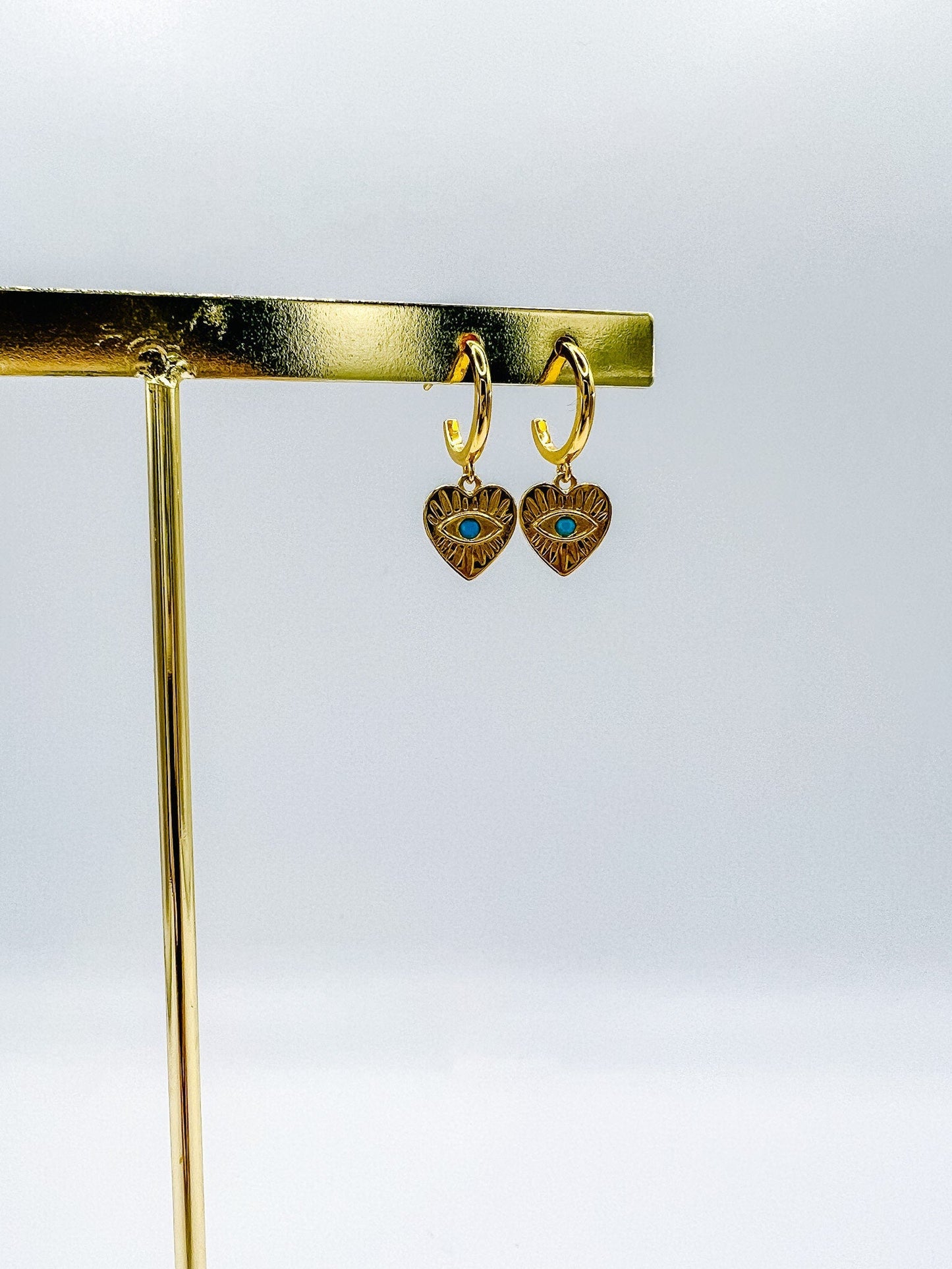 Gold Heart Evil Eye Huggie Studs