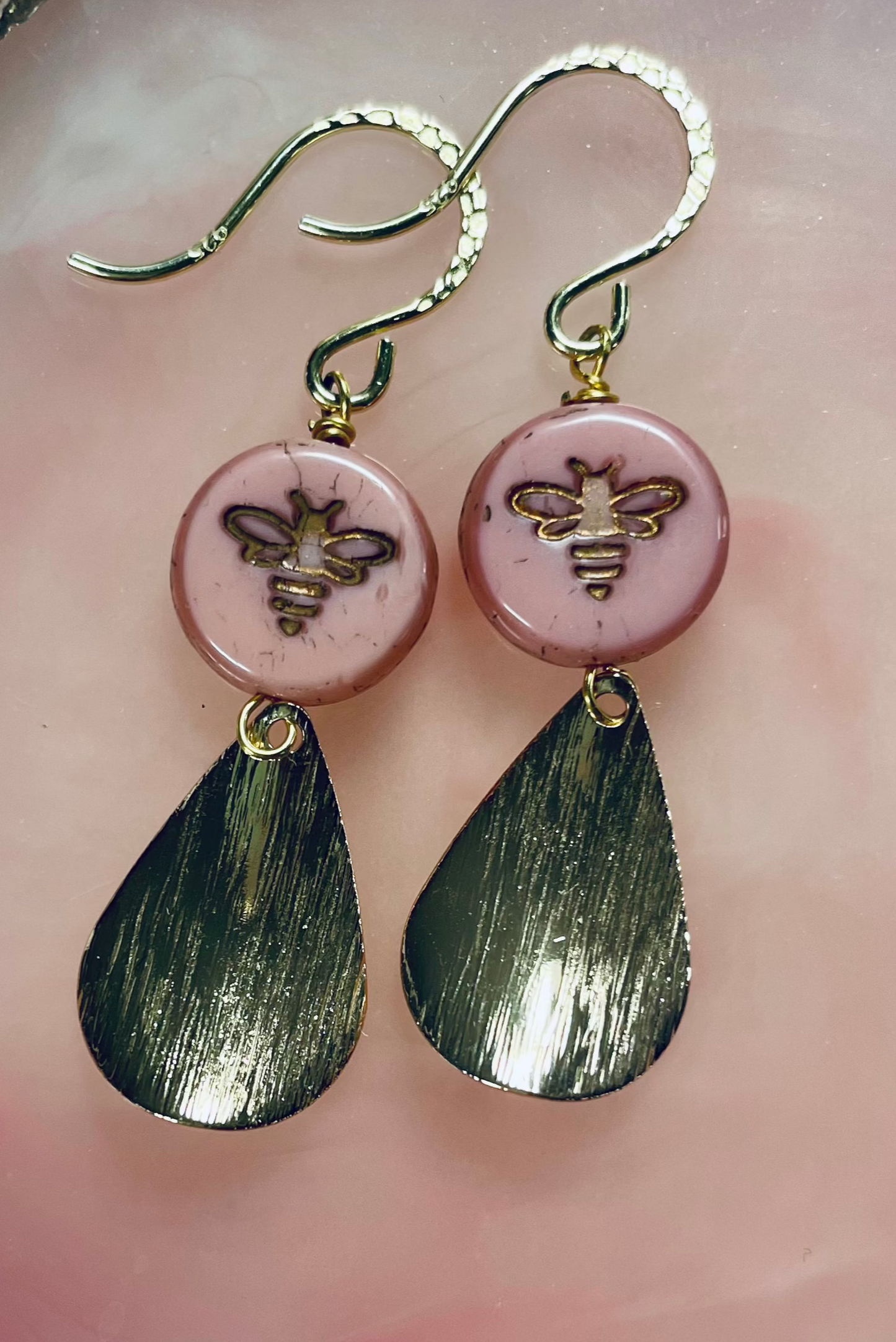 Gold Busy Bee Teardrop Dangle Earrings