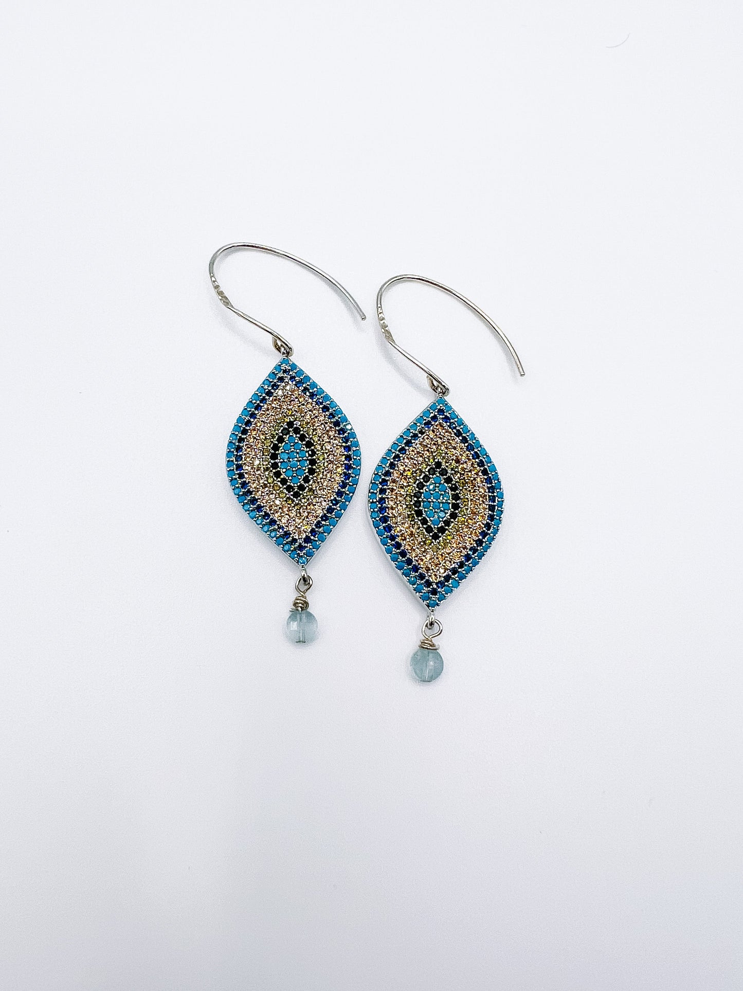 Sterling Silver CZ Evil Eye Dangle Earrings