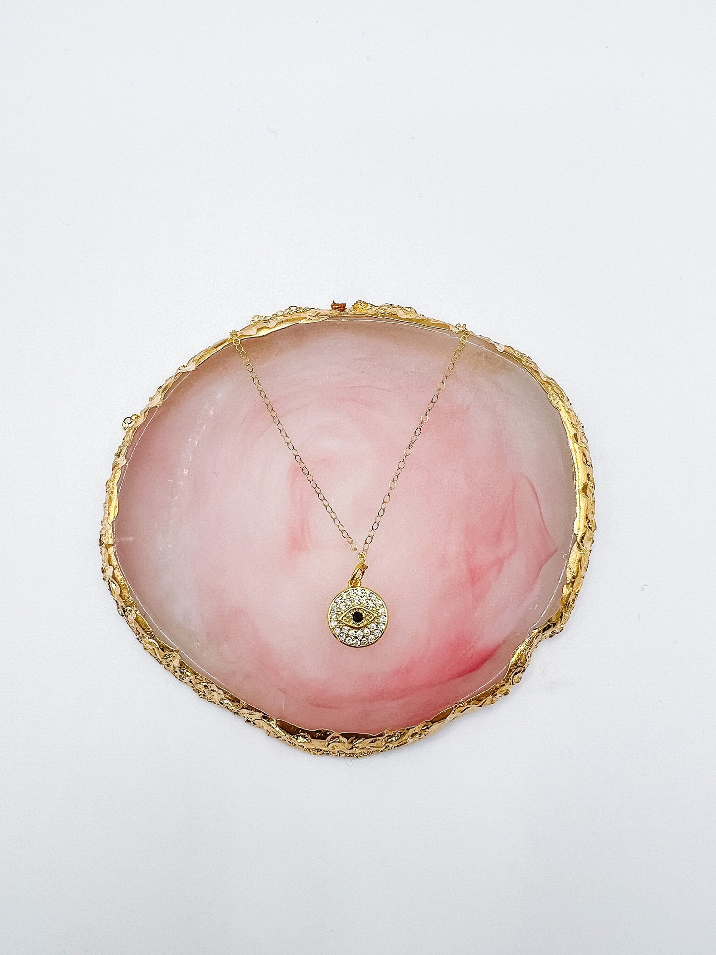 Small Sparkle Gold Evil Eye Pendant Necklace