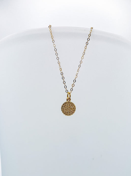 Small Gold Rhinestone Coin Pendant Necklace